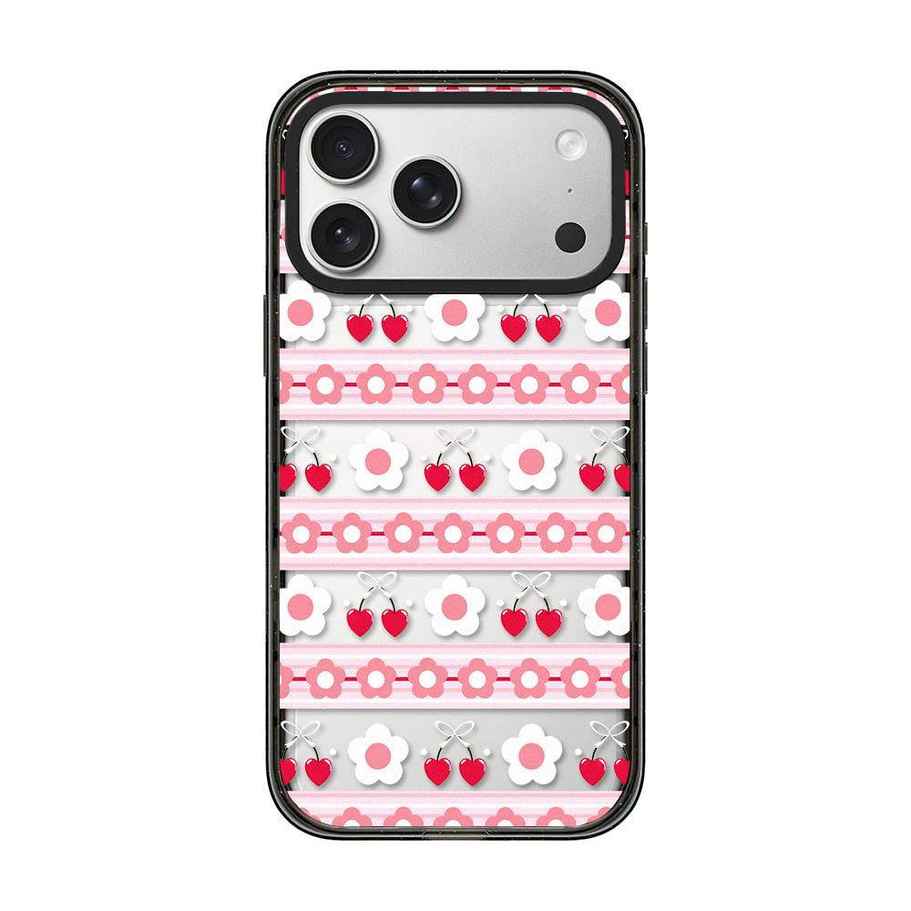 For iPhone 17 Pro Max Cream Cake Pattern Acrylic TPU Phone Case - Pink Striped Flower Heart - EDA009701401A