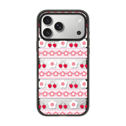 For iPhone 17 Pro Cream Cake Pattern Acrylic TPU Phone Case - Pink Striped Flower Heart - EDA009701402A
