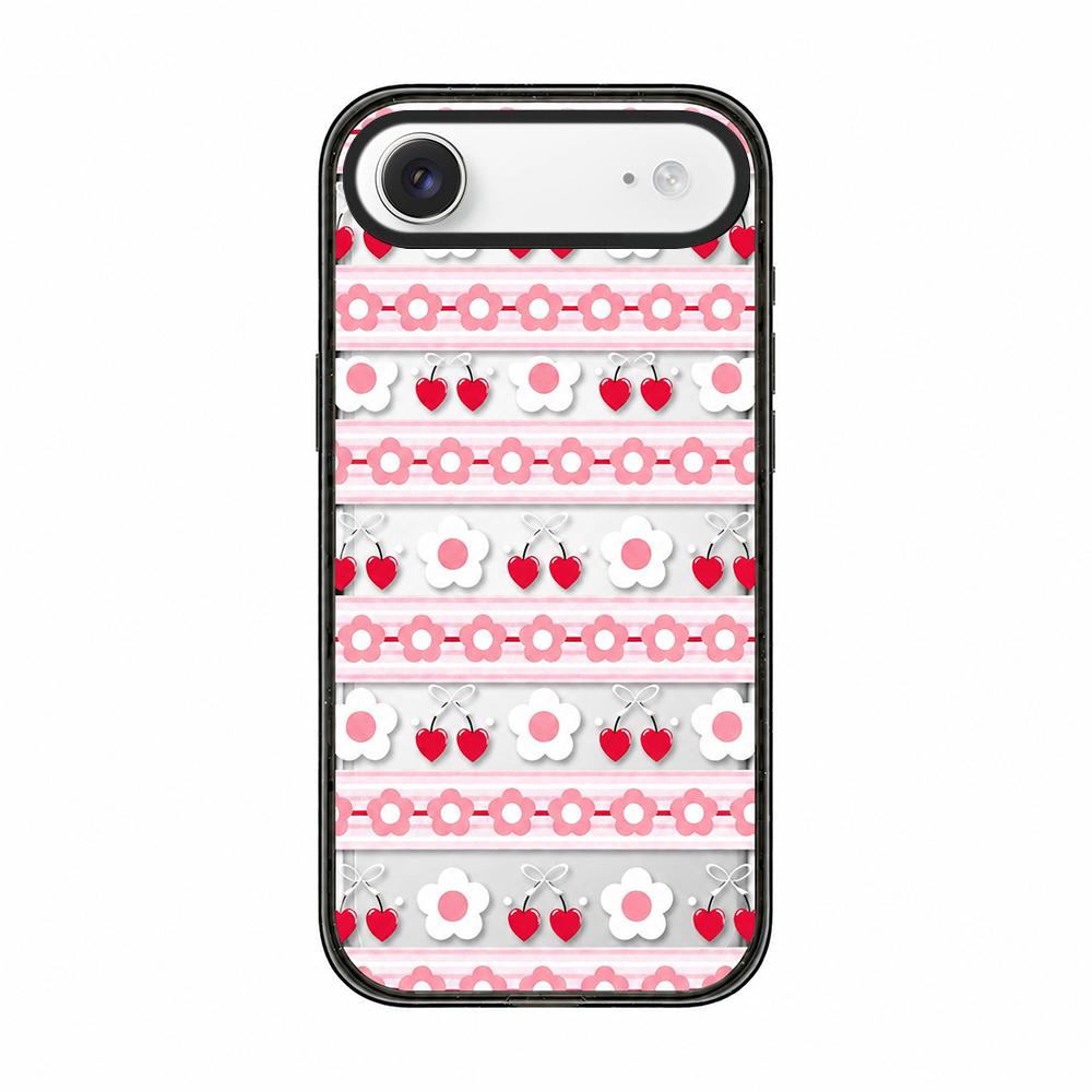 For iPhone Air Cream Cake Pattern Acrylic TPU Phone Case - Pink Striped Flower Heart - EDA009701404A