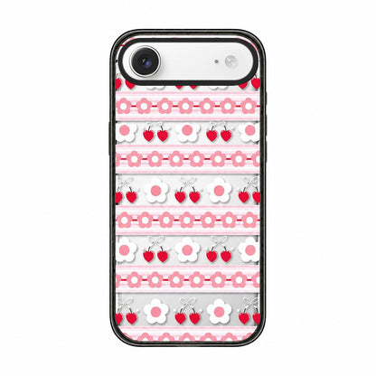 For iPhone Air Cream Cake Pattern Acrylic TPU Phone Case - Pink Striped Flower Heart - EDA009701404A