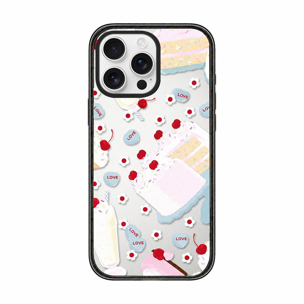 For iPhone 16 Pro Max Cream Cake Pattern Acrylic TPU Phone Case - Cherry Cake - EDA009701405B