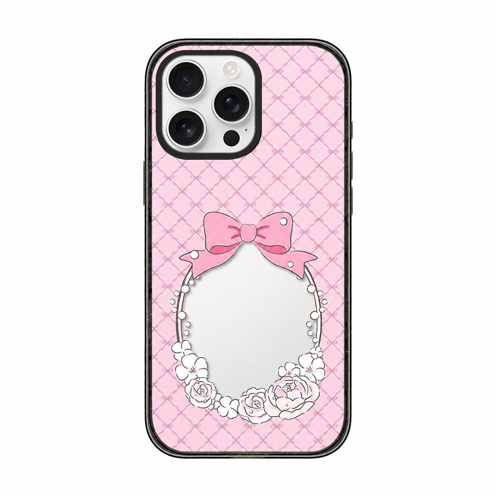 For iPhone 16 Pro Cream Cake Pattern Acrylic TPU Phone Case - Pearl Bow Flower - EDA009701406D