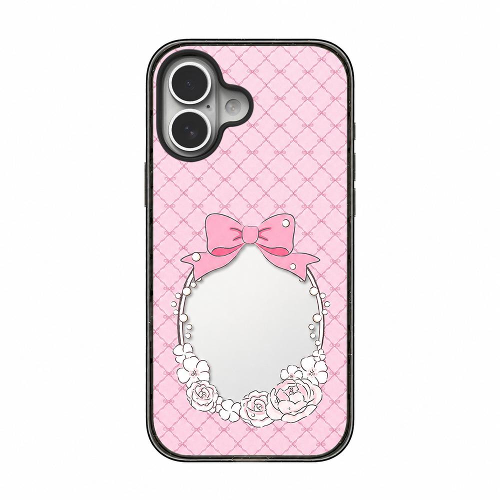For iPhone 16 Plus Cream Cake Pattern Acrylic TPU Phone Case - Pearl Bow Flower - EDA009701407D