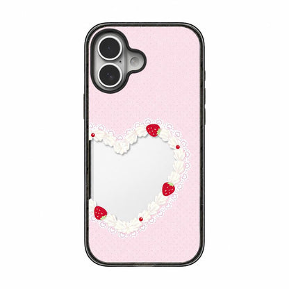 For iPhone 16 Cream Cake Pattern Acrylic TPU Phone Case - Strawberry Cream Heart - EDA009701408C