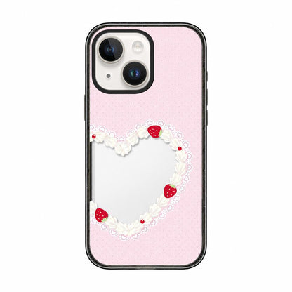 For iPhone 15 Plus Cream Cake Pattern Acrylic TPU Phone Case - Strawberry Cream Heart - EDA009701411C