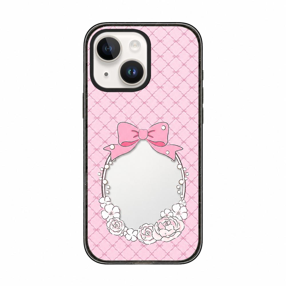 For iPhone 15 Cream Cake Pattern Acrylic TPU Phone Case - Pearl Bow Flower - EDA009701412D