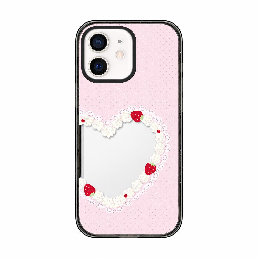 For iPhone 12 Cream Cake Pattern Acrylic TPU Phone Case - Strawberry Cream Heart - EDA009701420C