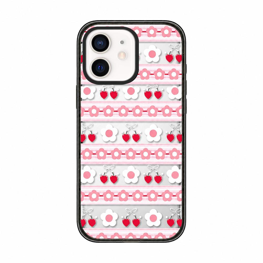 For iPhone 11 Cream Cake Pattern Acrylic TPU Phone Case - Pink Striped Flower Heart - EDA009701423A