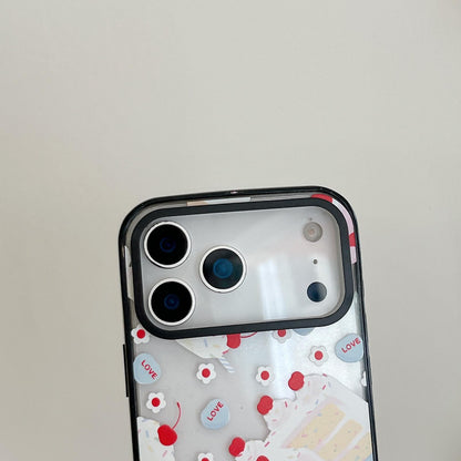 For iPhone 15 Cream Cake Pattern Acrylic TPU Phone Case - Strawberry Cream Heart - EDA009701412C