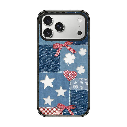 For iPhone 17 Pro Max Denim Floral Pattern Acrylic TPU Phone Case - Patchwork Denim Plaid - EDA009701701C