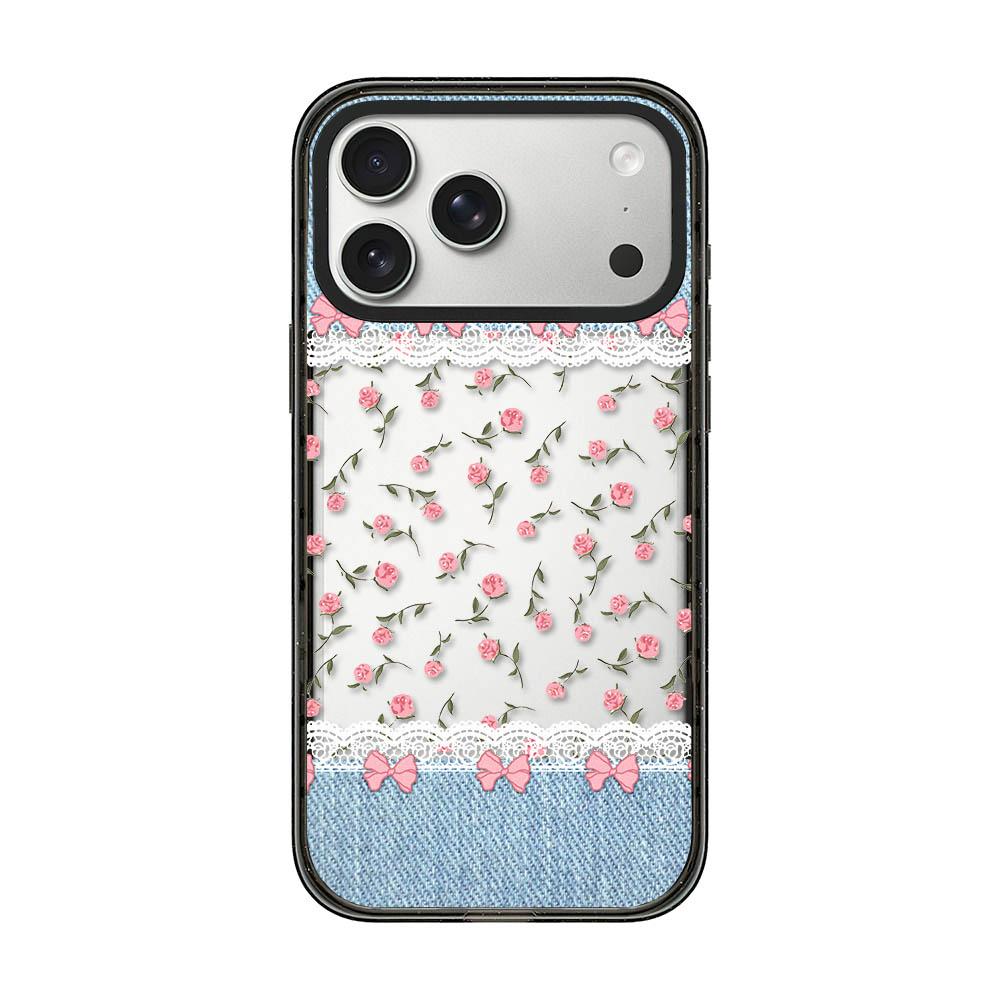 For iPhone 17 Pro Denim Floral Pattern Acrylic TPU Phone Case - Denim Rose Lace - EDA009701702B