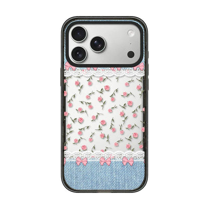 For iPhone 17 Pro Denim Floral Pattern Acrylic TPU Phone Case - Denim Rose Lace - EDA009701702B