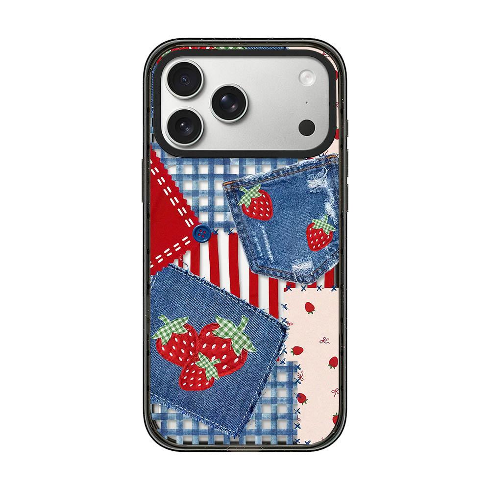 For iPhone 17 Pro Denim Floral Pattern Acrylic TPU Phone Case - Cowboy Strawberry Patch - EDA009701702D