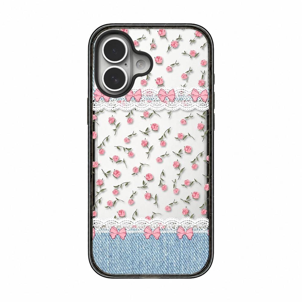 For iPhone 17 Denim Floral Pattern Acrylic TPU Phone Case - Denim Rose Lace - EDA009701703B