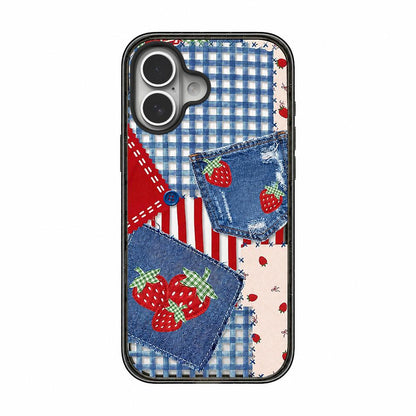 For iPhone 17 Denim Floral Pattern Acrylic TPU Phone Case - Cowboy Strawberry Patch - EDA009701703D