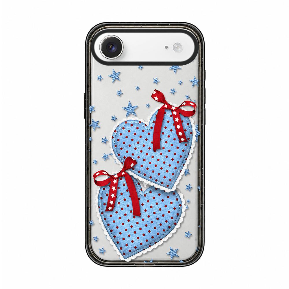 For iPhone Air Denim Floral Pattern Acrylic TPU Phone Case - Denim Blue Ribbon Heart - EDA009701704A