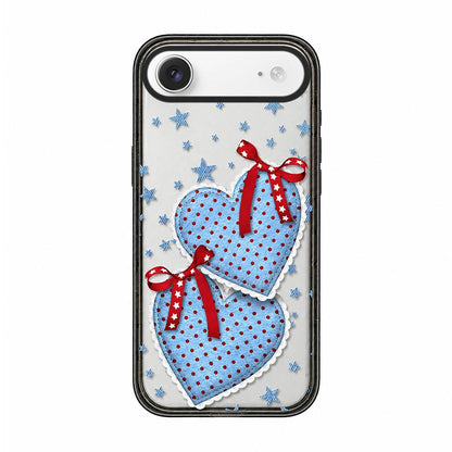 For iPhone Air Denim Floral Pattern Acrylic TPU Phone Case - Denim Blue Ribbon Heart - EDA009701704A