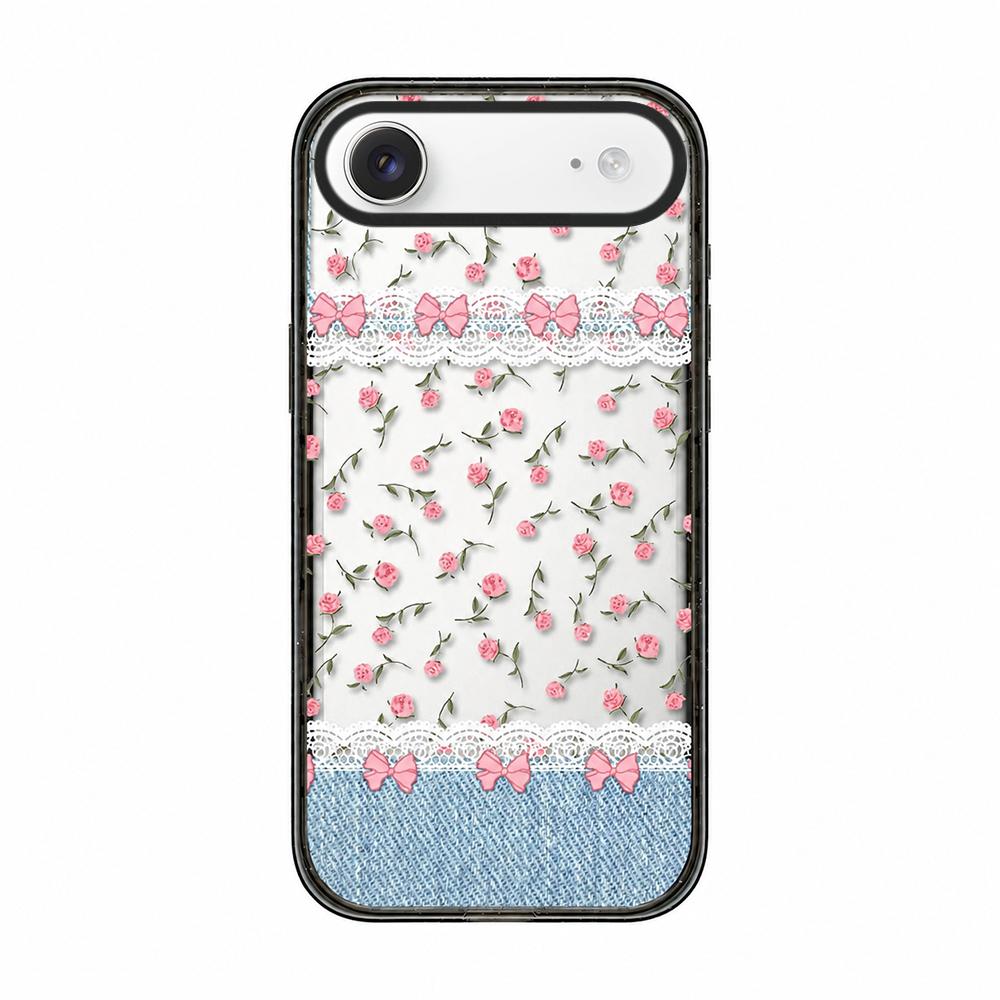 For iPhone Air Denim Floral Pattern Acrylic TPU Phone Case - Denim Rose Lace - EDA009701704B