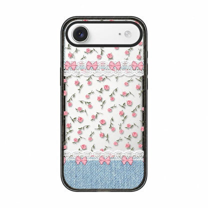 For iPhone Air Denim Floral Pattern Acrylic TPU Phone Case - Denim Rose Lace - EDA009701704B