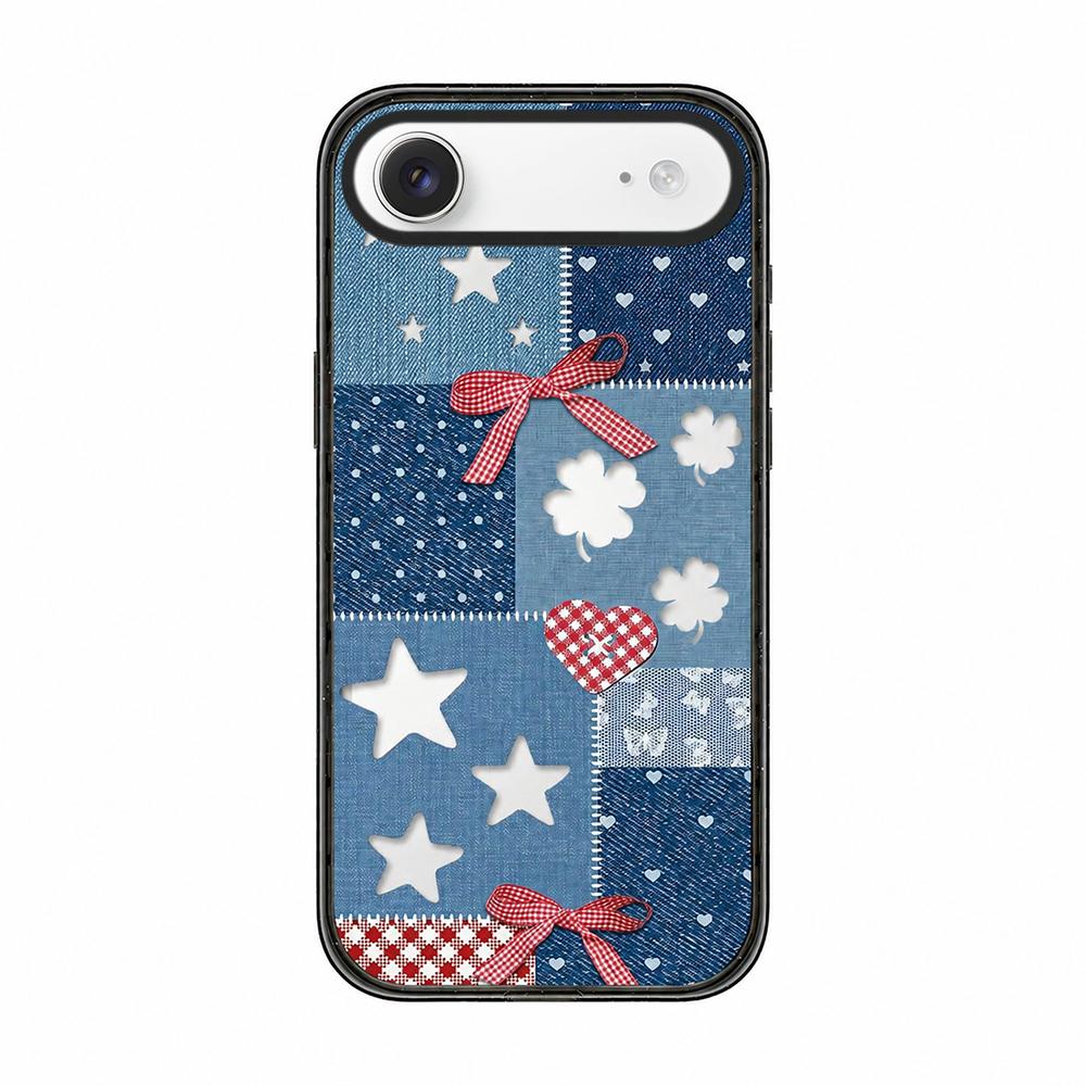 For iPhone Air Denim Floral Pattern Acrylic TPU Phone Case - Patchwork Denim Plaid - EDA009701704C