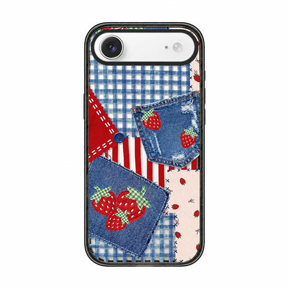For iPhone Air Denim Floral Pattern Acrylic TPU Phone Case - Cowboy Strawberry Patch - EDA009701704D
