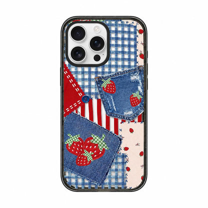 For iPhone 14 Pro Denim Floral Pattern Acrylic TPU Phone Case - Cowboy Strawberry Patch - EDA009701715D