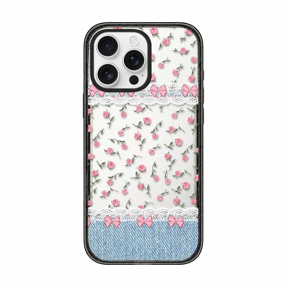For iPhone 12 Pro Max Denim Floral Pattern Acrylic TPU Phone Case - Denim Rose Lace - EDA009701721B