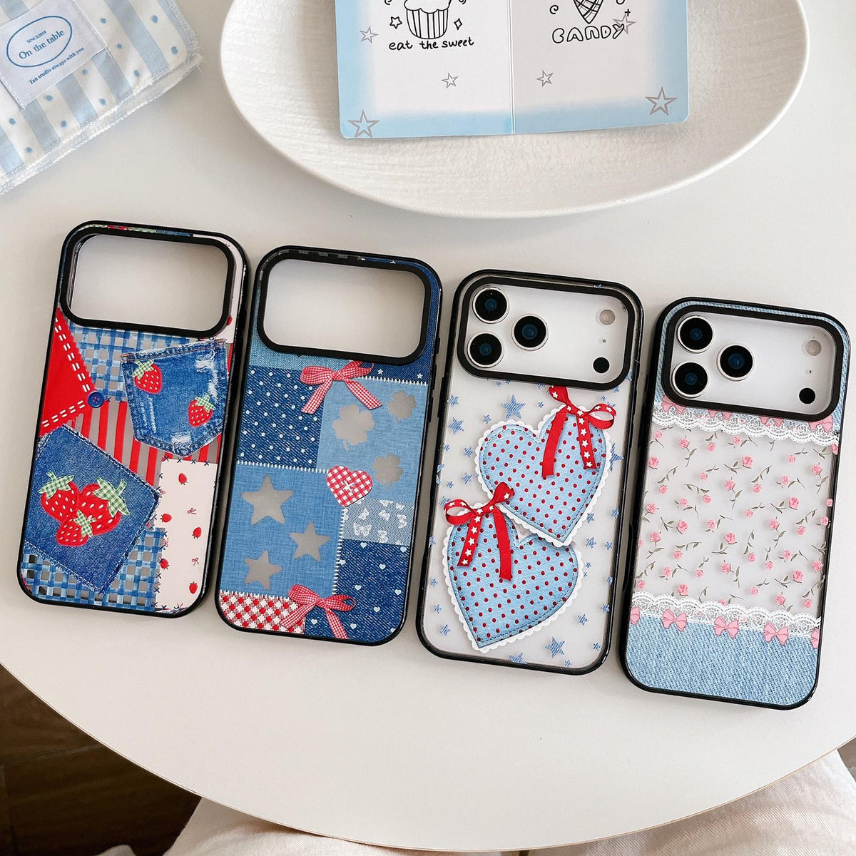 For iPhone 13 Pro Max Denim Floral Pattern Acrylic TPU Phone Case - Denim Rose Lace - EDA009701717B