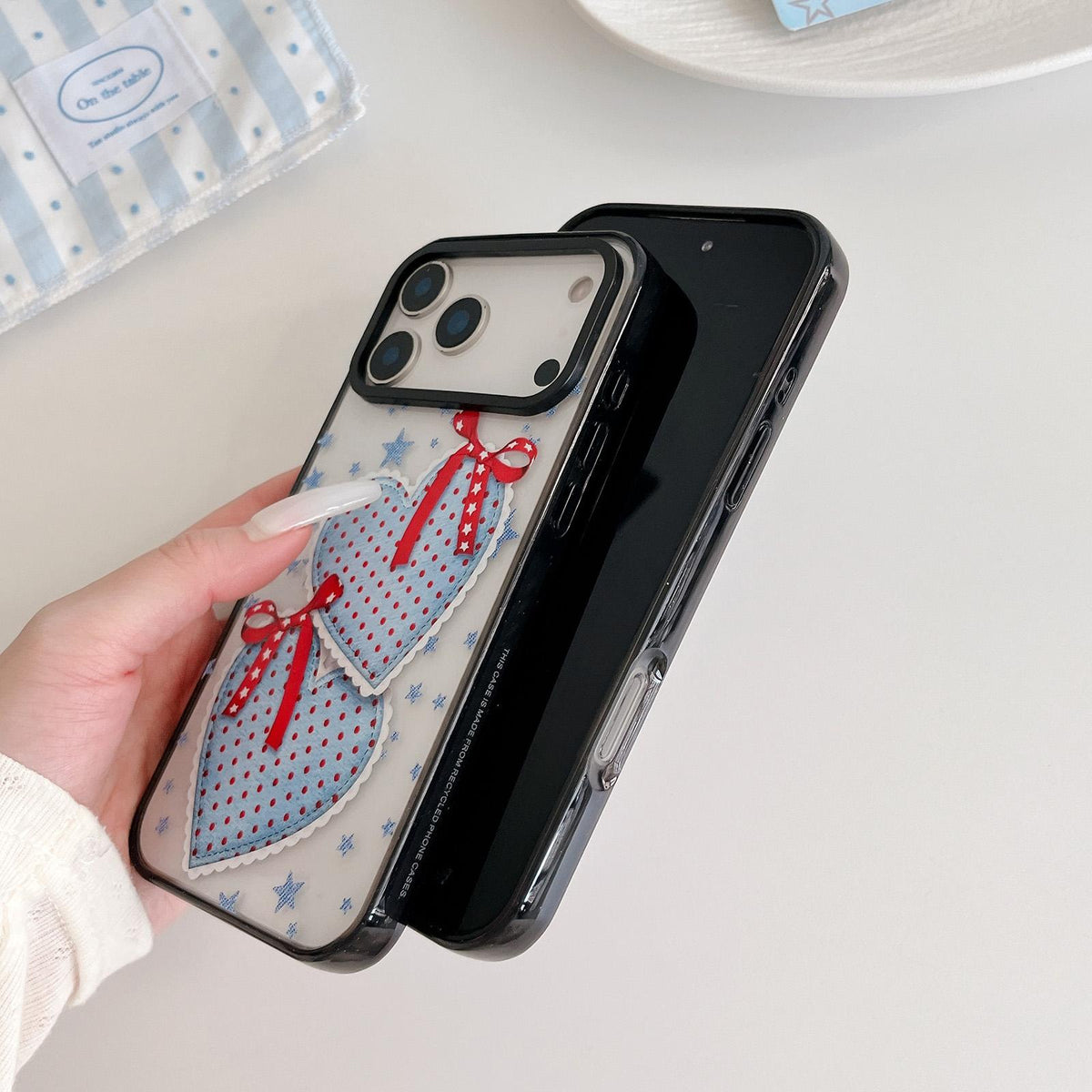 For iPhone 17 Pro Denim Floral Pattern Acrylic TPU Phone Case - Denim Rose Lace - EDA009701702B