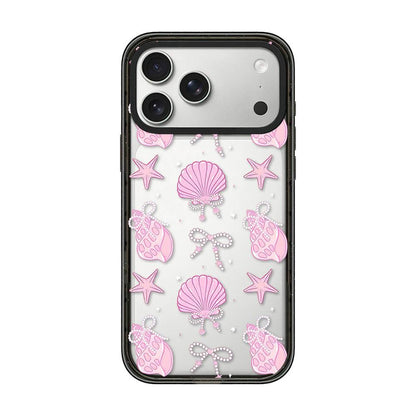For iPhone 17 Pro Max Seashell Bow Transparent Acrylic TPU Phone Case - Pearl Powder Seashell Starfish - EDA009702101B