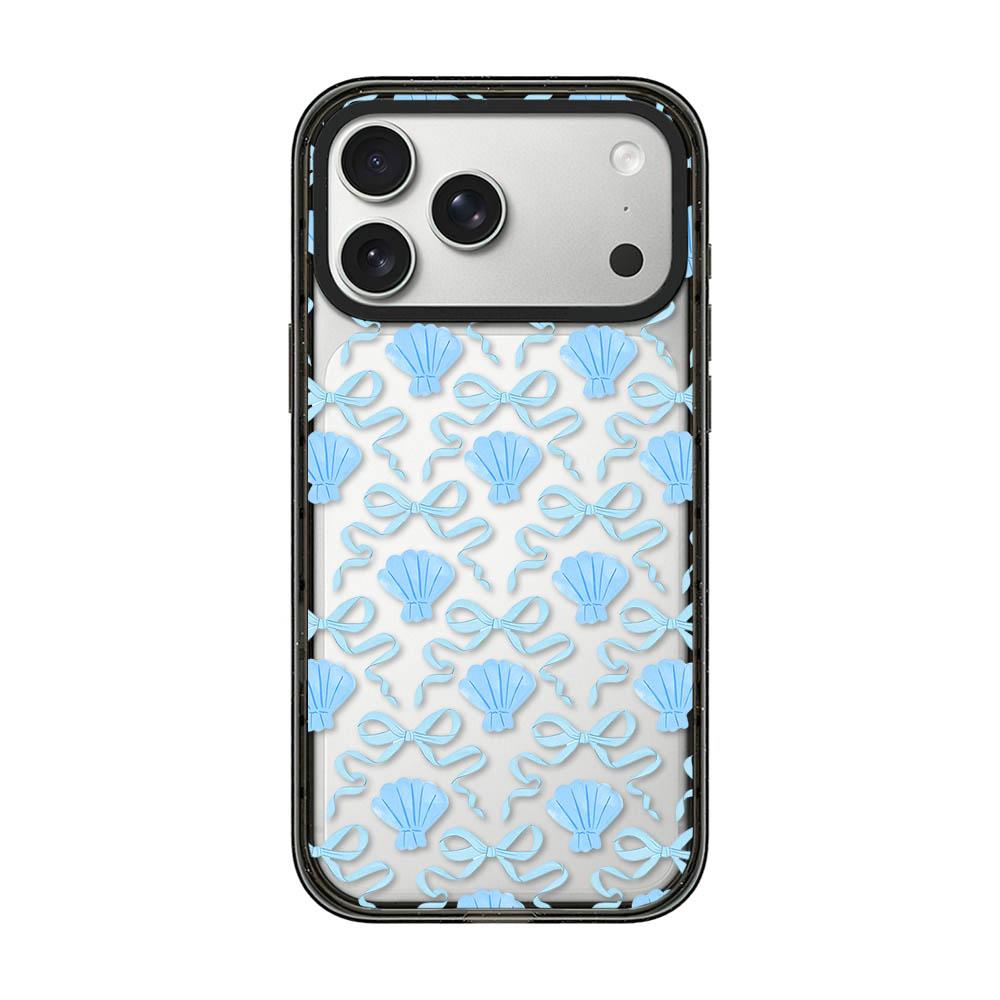 For iPhone 17 Pro Seashell Bow Transparent Acrylic TPU Phone Case - Light Blue Seashell Bow - EDA009702102A
