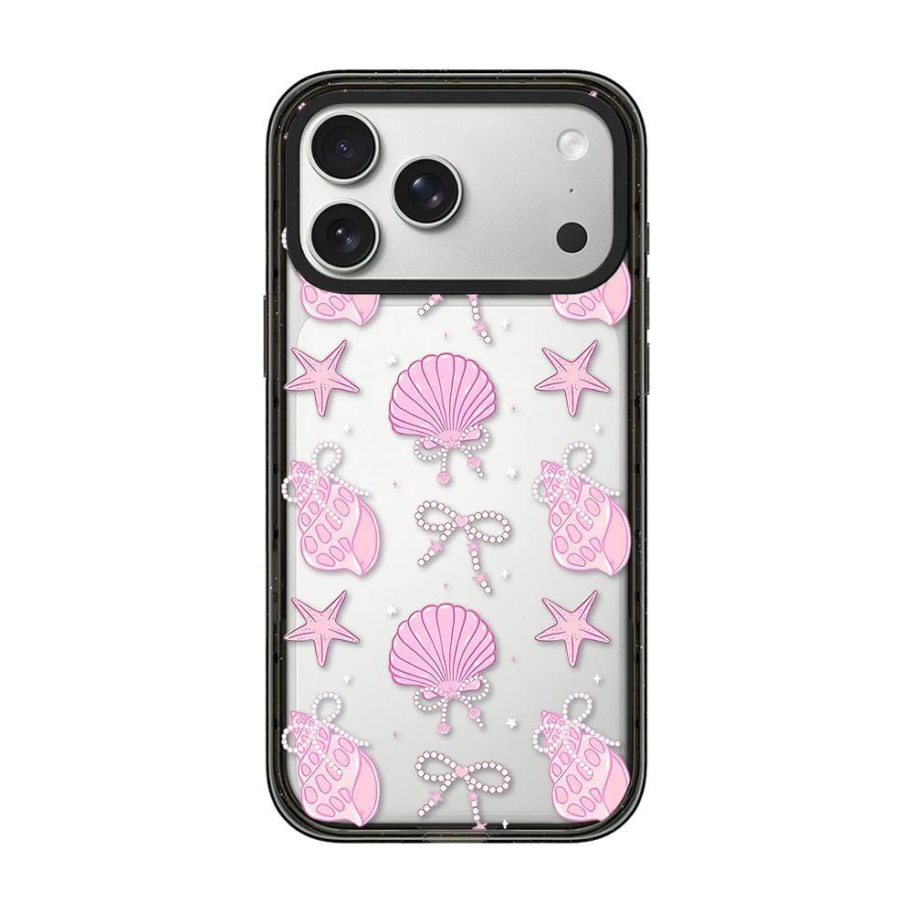 For iPhone 17 Pro Seashell Bow Transparent Acrylic TPU Phone Case - Pearl Powder Seashell Starfish - EDA009702102B