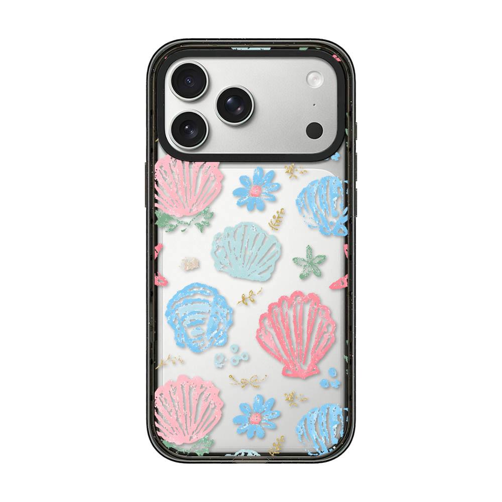 For iPhone 17 Pro Seashell Bow Transparent Acrylic TPU Phone Case - Macaron Graffiti Seashell - EDA009702102D