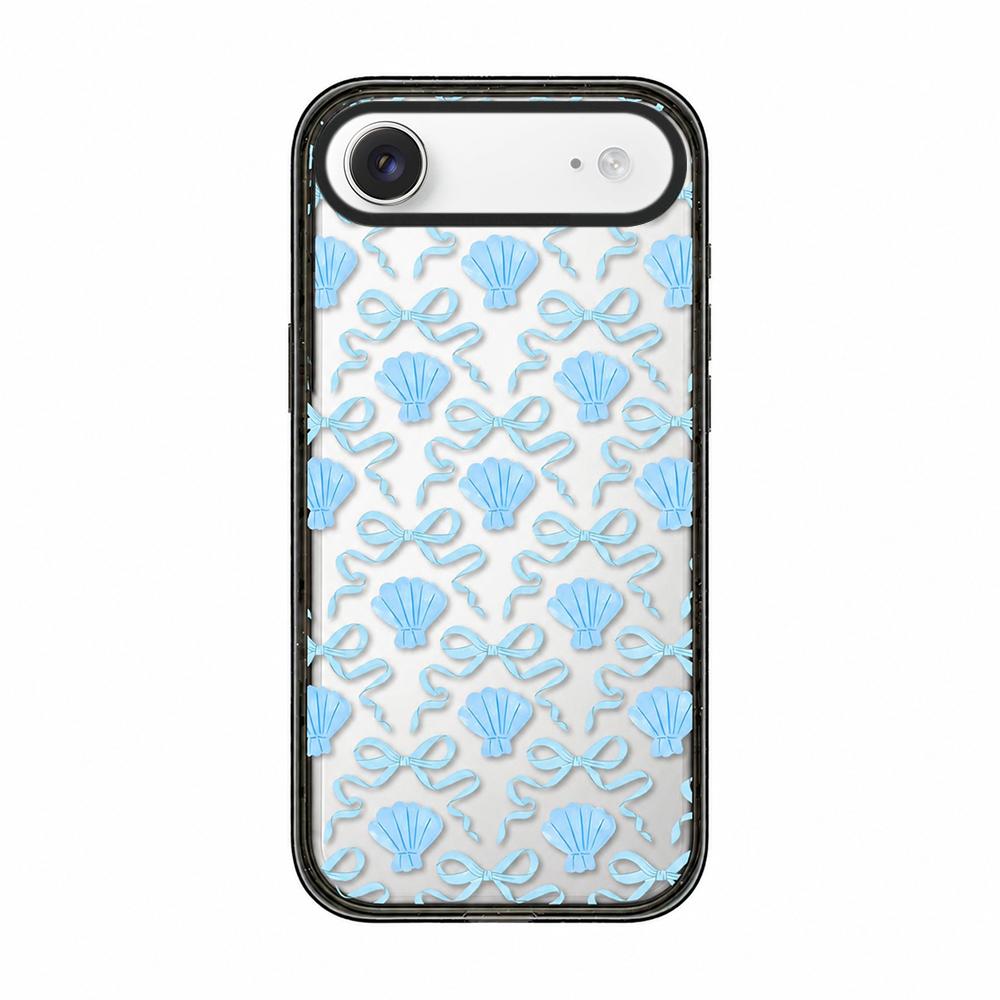 For iPhone Air Seashell Bow Transparent Acrylic TPU Phone Case - Light Blue Seashell Bow - EDA009702104A