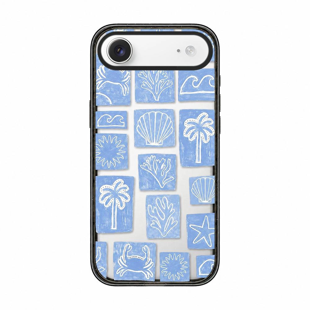 For iPhone Air Seashell Bow Transparent Acrylic TPU Phone Case - Blue White Ocean Block - EDA009702104C