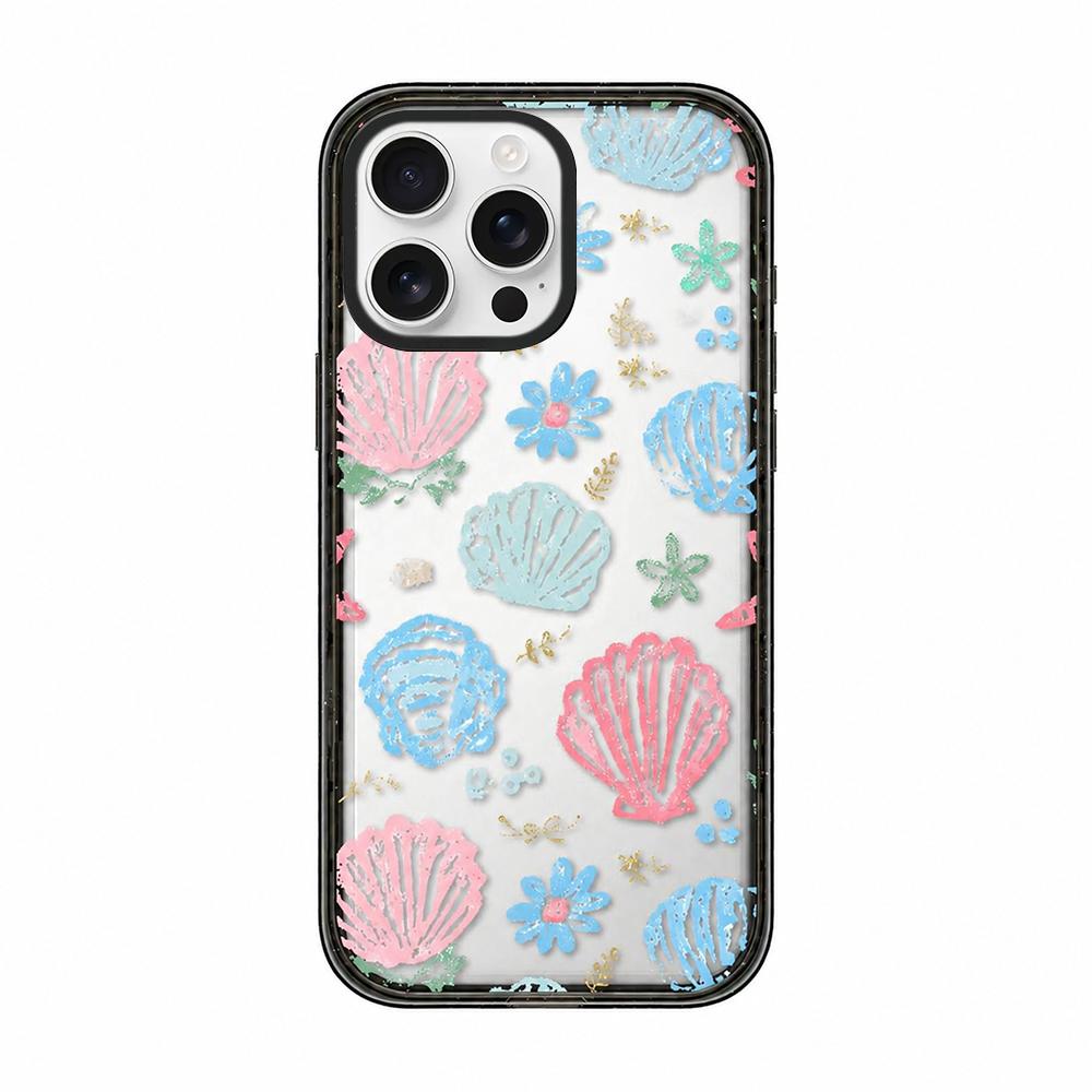 For iPhone 15 Pro Max Seashell Bow Transparent Acrylic TPU Phone Case - Macaron Graffiti Seashell - EDA009702109D
