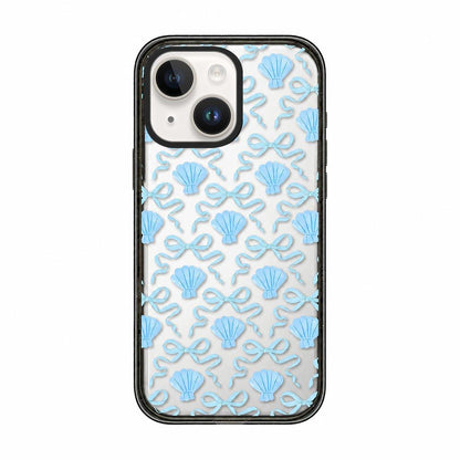 For iPhone 14 Plus Seashell Bow Transparent Acrylic TPU Phone Case - Light Blue Seashell Bow - EDA009702113A