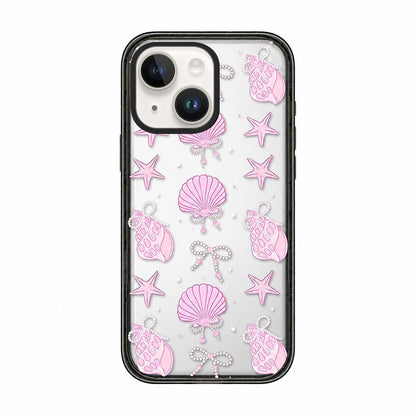 For iPhone 14 Plus Seashell Bow Transparent Acrylic TPU Phone Case - Pearl Powder Seashell Starfish - EDA009702113B