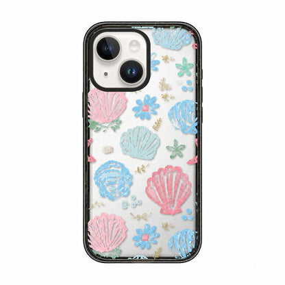 For iPhone 14 Seashell Bow Transparent Acrylic TPU Phone Case - Macaron Graffiti Seashell - EDA009702114D