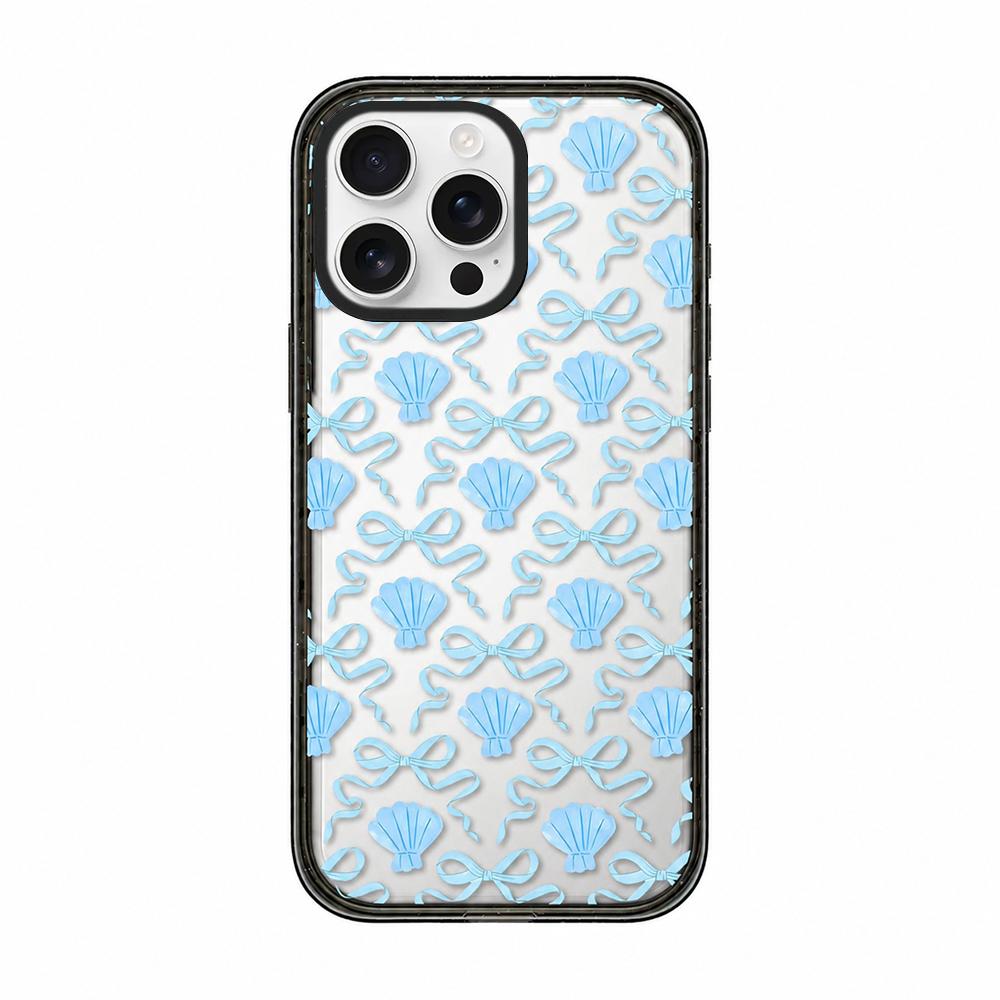For iPhone 14 Pro Seashell Bow Transparent Acrylic TPU Phone Case - Light Blue Seashell Bow - EDA009702115A