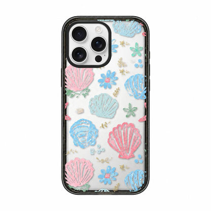For iPhone 14 Pro Seashell Bow Transparent Acrylic TPU Phone Case - Macaron Graffiti Seashell - EDA009702115D