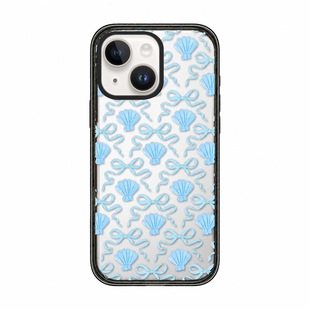 For iPhone 13 Seashell Bow Transparent Acrylic TPU Phone Case - Light Blue Seashell Bow - EDA009702119A