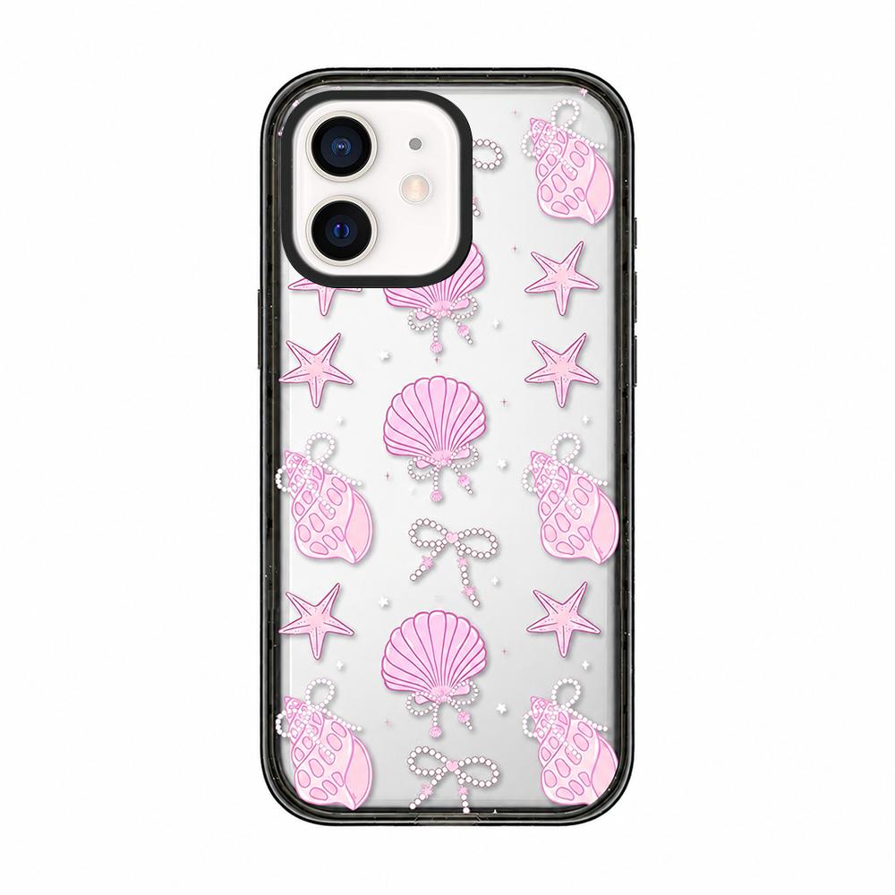 For iPhone 12 Seashell Bow Transparent Acrylic TPU Phone Case - Pearl Powder Seashell Starfish - EDA009702120B