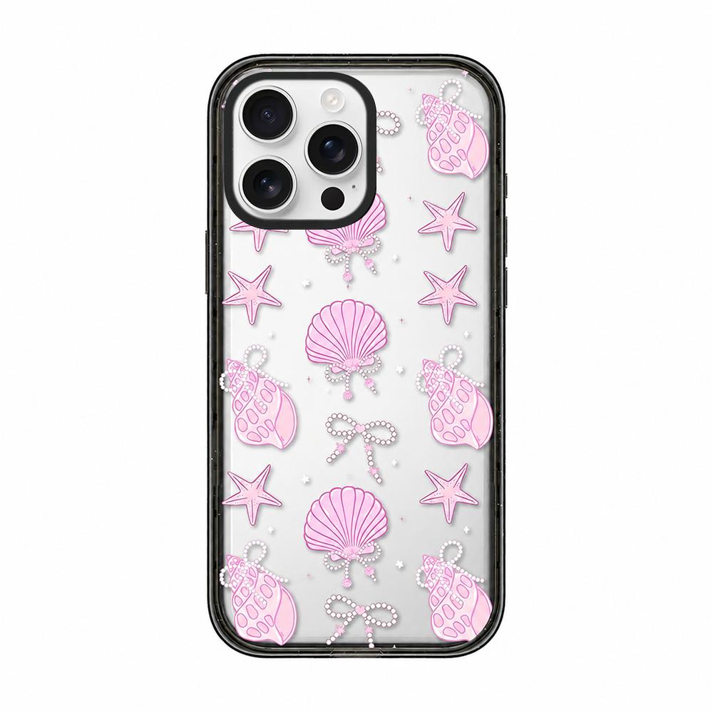 For iPhone 12 Pro Max Seashell Bow Transparent Acrylic TPU Phone Case - Pearl Powder Seashell Starfish - EDA009702121B