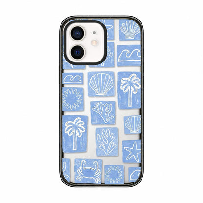 For iPhone 11 Seashell Bow Transparent Acrylic TPU Phone Case - Blue White Ocean Block - EDA009702123C
