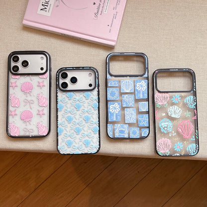 For iPhone 12 Pro Seashell Bow Transparent Acrylic TPU Phone Case - Macaron Graffiti Seashell - EDA009702122D