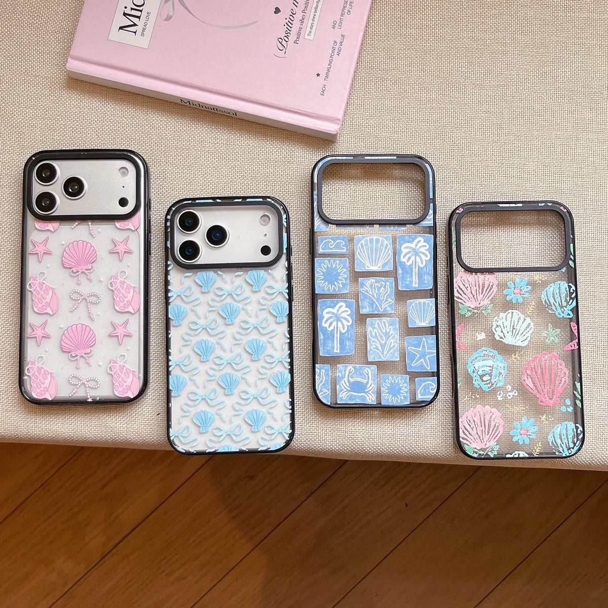 For iPhone 11 Seashell Bow Transparent Acrylic TPU Phone Case - Blue White Ocean Block - EDA009702123C