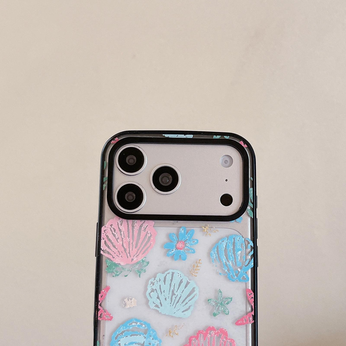 For iPhone 14 Seashell Bow Transparent Acrylic TPU Phone Case - Macaron Graffiti Seashell - EDA009702114D