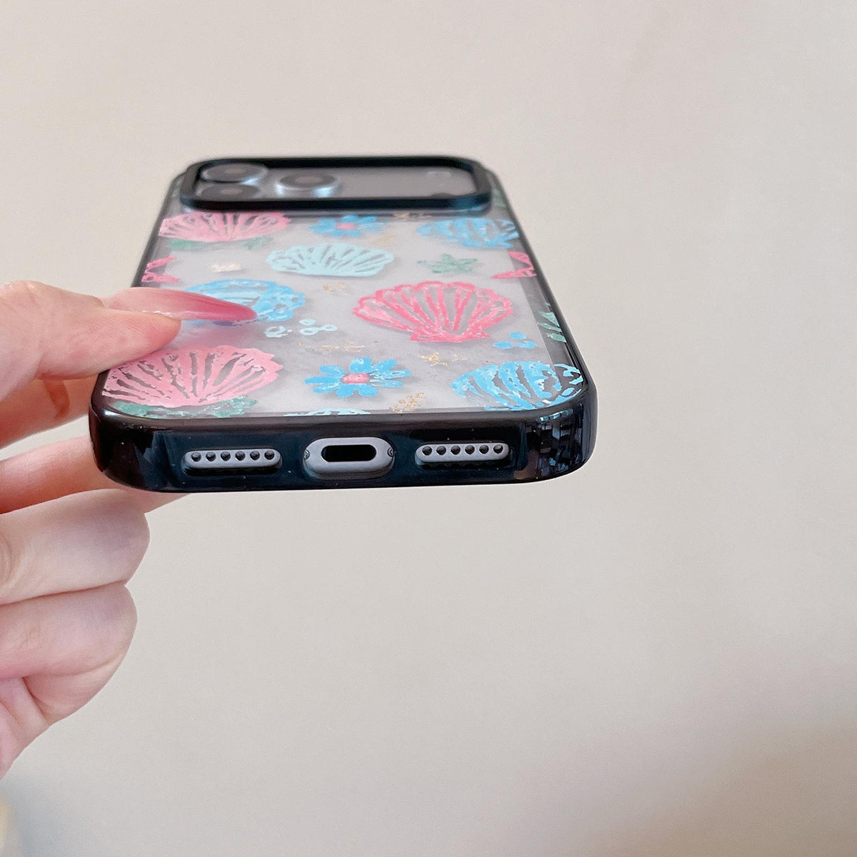 For iPhone 12 Pro Seashell Bow Transparent Acrylic TPU Phone Case - Macaron Graffiti Seashell - EDA009702122D