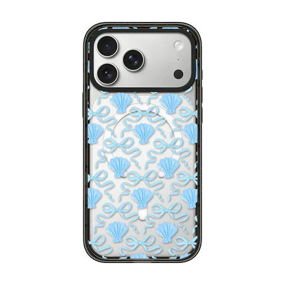 For iPhone 17 Pro Seashell Bow Transparent Magnetic Acrylic TPU Phone Case - Light Blue Seashell Bow - EDA009702302A